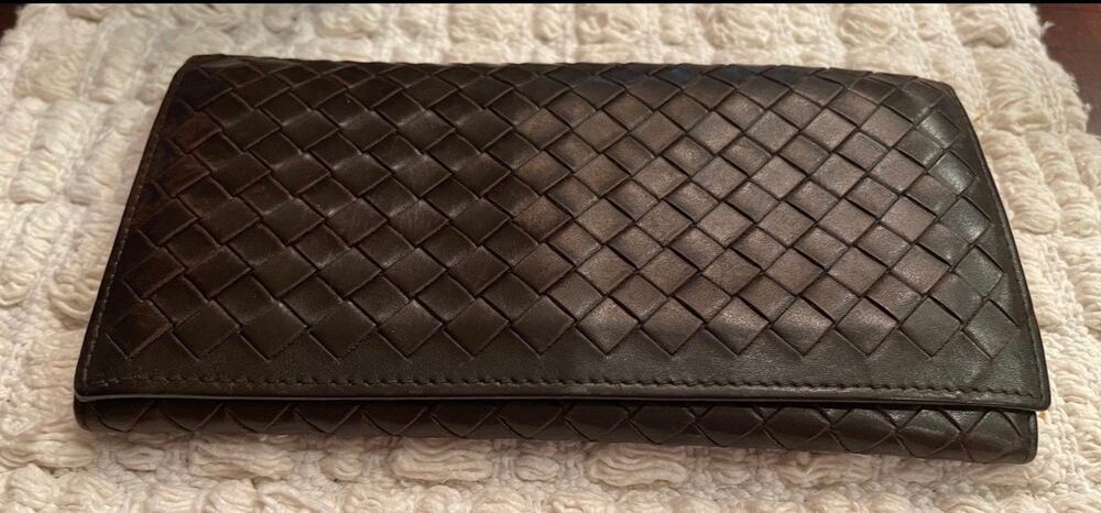 Bottega Veneta woven large bi-fold wallet brown